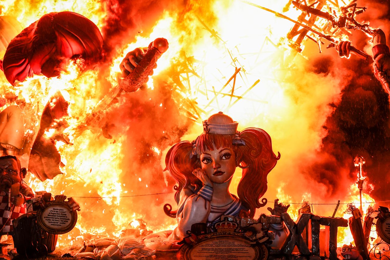 Effigies that don't win the vote are burned, like this one from 2022's festival.