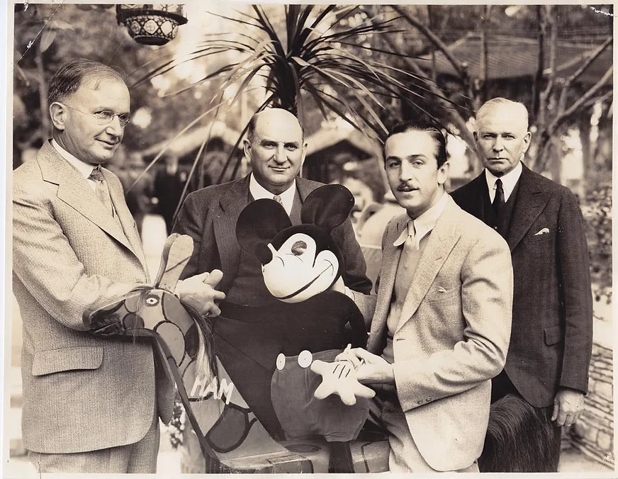 A young Walt Disney straddles Ham the Horse during his LABC initiation.